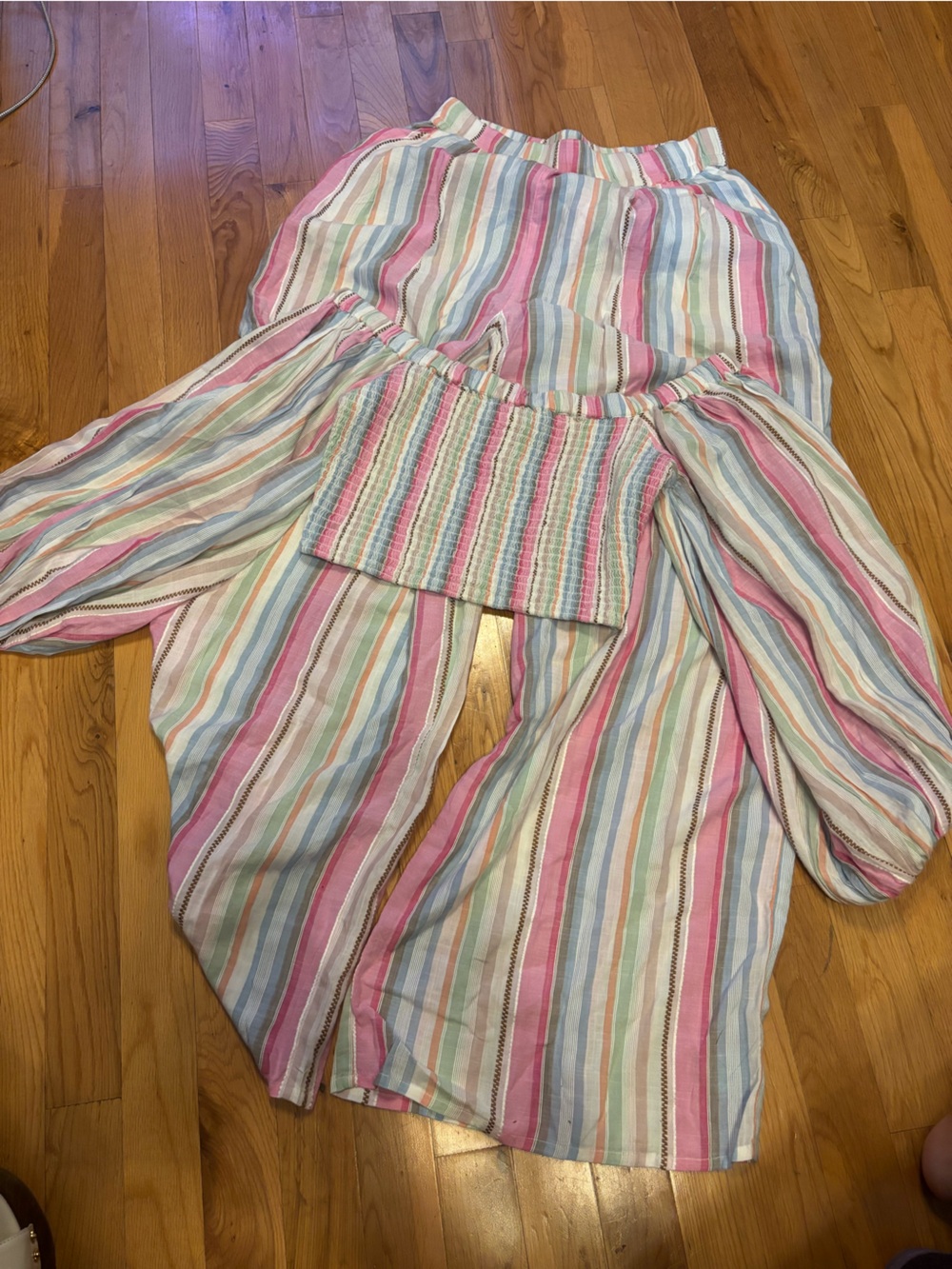l*space Pastel Striped Off-Shoulder Top and pant Set